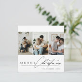 Elegant Script 3 Photo Collage Merry Christmas Feestdagenkaart (Staand voorkant)