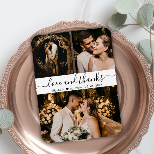 Elegant Script 3 Photo Collage Weddenschap Harteli Magneet