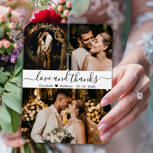 Elegant Script 3 Photo Collage Weddenschap Harteli Magneet