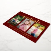 Elegant Script 3 Photo Maroon Afstuderen Gold Folie Uitnodiging (Gedraaid)