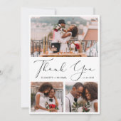 Elegant Script 3 Photo Wedding Bedankkaart (Voorkant)