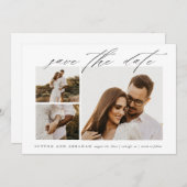 Elegant Script 3 Photo Wedding Save The Date (Voorkant / Achterkant)