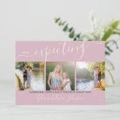 Elegant Script 3 Square Photo Baby Girl Zwangersch Aankondiging (Staand voorkant)