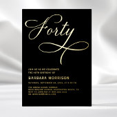 Elegant script 40 zwart goud 40e verjaardag folie uitnodiging