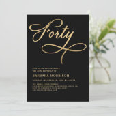 Elegant script 40 zwart goud 40e verjaardag kaart (Staand voorkant)