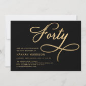 Elegant script 40 zwart goud 40e verjaardag kaart (Voorkant)
