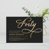 Elegant script 40 zwart goud 40e verjaardag kaart (Staand voorkant)
