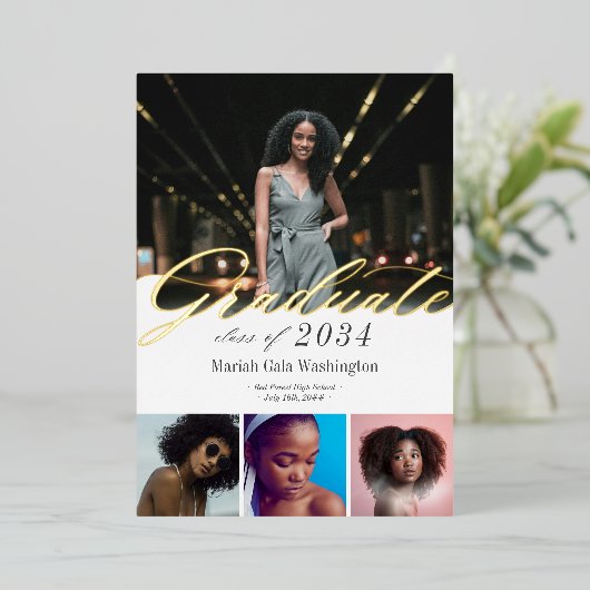 Elegant Script 4 Aankondiging van het Foto Afstude (Staand Voorkant)