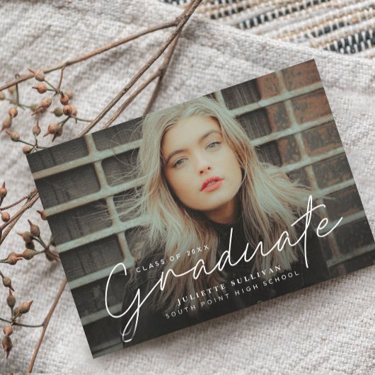 Elegant Script 4 Foto Collage Graduparty Kaart