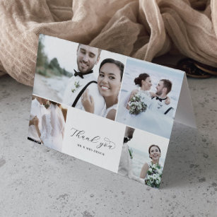 Elegant Script 4 Foto collage vouded Wedding Bedankkaart