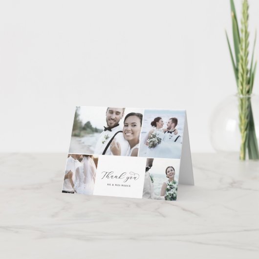 Elegant Script 4 Foto collage vouded Wedding Bedankkaart (Voorkant)