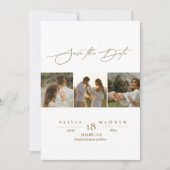 Elegant Script 4 Foto Huwelijk Opsparen de Data Save The Date (Voorkant)