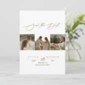 Elegant Script 4 Foto Huwelijk Opsparen de Data Save The Date (Staand voorkant)