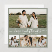 Elegant Script 4 Foto Sage Groene Collage Bruiloft Bedankkaart (Voorkant / Achterkant)