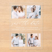 Elegant Script 4 Fotobruiloft Bewaar de datum Acryl Uitnodigingen (Voorkant)