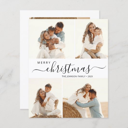 Elegant Script 4-fotokerstfeestkaart (Voorkant / Achterkant)