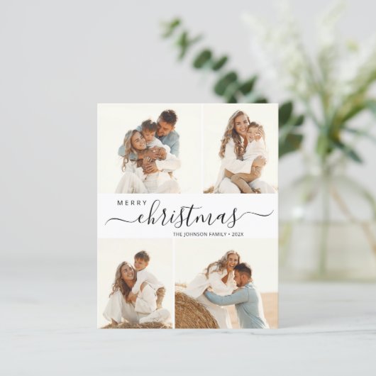 Elegant Script 4-fotokerstfeestkaart (Staand voorkant)