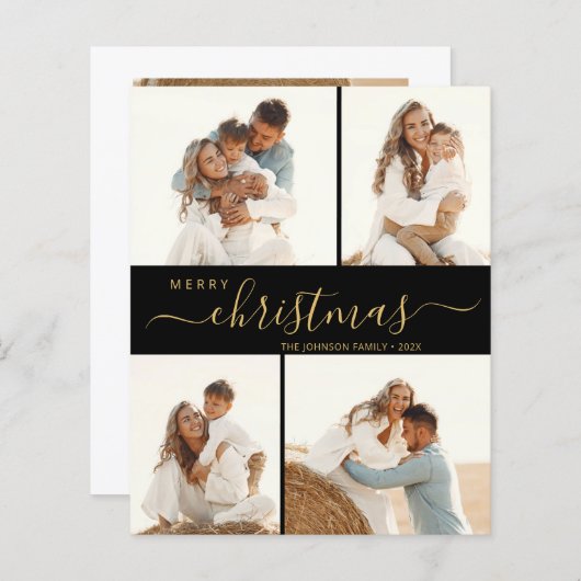 Elegant Script 4-fotokerstfeestkaart (Voorkant / Achterkant)