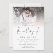 Elegant Script 4 Foto's Overlay QR Code Bruiloft Kaart (Voorkant)