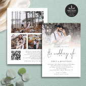 Elegant Script 4 Foto's Overlay QR Code Bruiloft Kaart