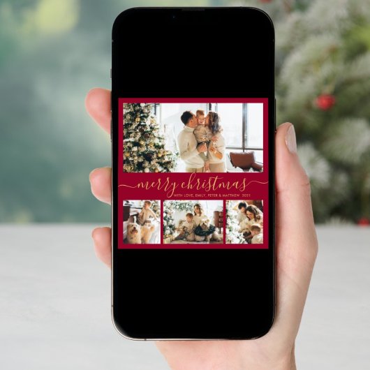 Elegant Script 4 Photo Collage Kerstfeestdag C Feestdagenkaart