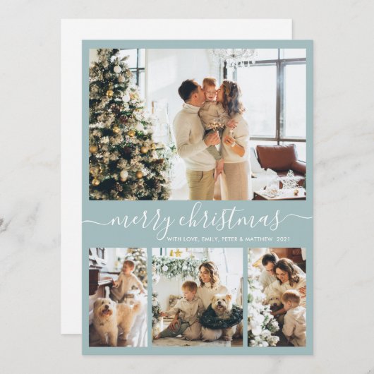 Elegant Script 4 Photo Collage Kerstfeestdag C Feestdagenkaart (Voorkant / Achterkant)