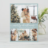 Elegant Script 4 Photo Collage Kerstfeestdag C Feestdagenkaart (Staand voorkant)