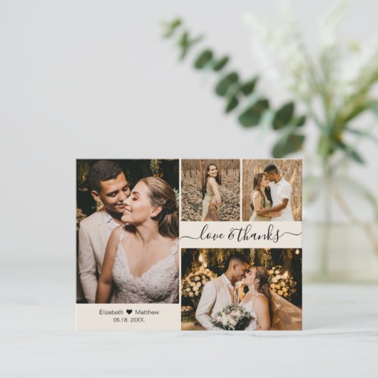 Elegant script 4 Photo Collage Weddenschap Bedankt Briefkaart (Staand voorkant)