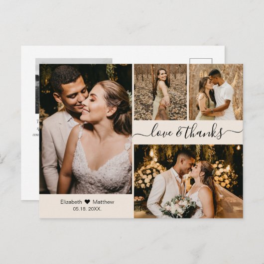 Elegant script 4 Photo Collage Weddenschap Bedankt Briefkaart (Voorkant / Achterkant)