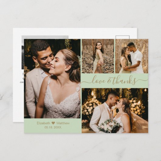 Elegant script 4 Photo Collage Weddenschap Bedankt Briefkaart (Voorkant / Achterkant)