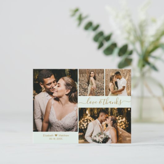 Elegant script 4 Photo Collage Weddenschap Bedankt Briefkaart (Staand voorkant)