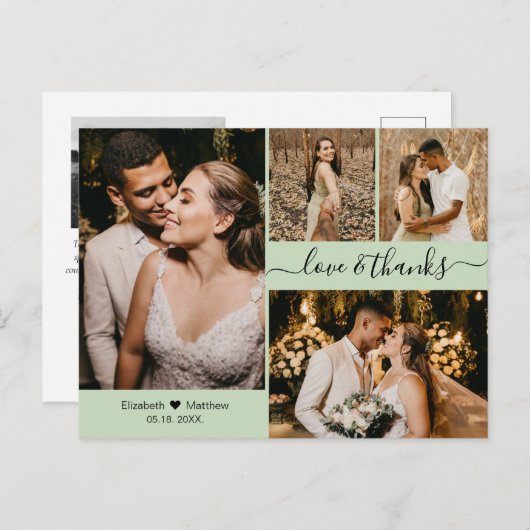 Elegant script 4 Photo Collage Weddenschap Harteli Briefkaart (Voorkant / Achterkant)