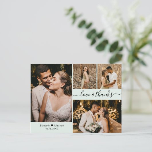 Elegant script 4 Photo Collage Weddenschap Harteli Briefkaart (Staand voorkant)