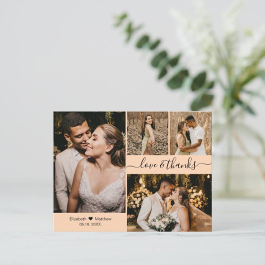 Elegant script 4 Photo Collage Weddenschap Harteli Briefkaart (Staand voorkant)