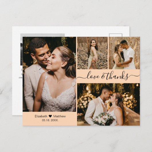 Elegant script 4 Photo Collage Weddenschap Harteli Briefkaart (Voorkant / Achterkant)