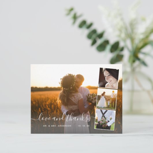 Elegant script 4 Photo Collage Weddenschap Harteli Briefkaart (Staand voorkant)