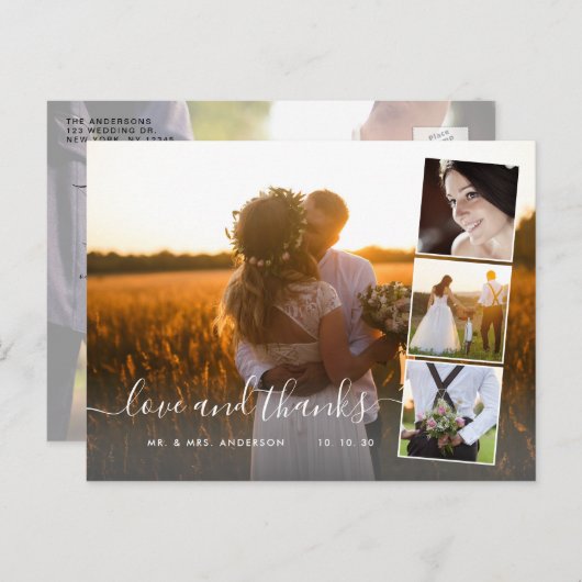 Elegant script 4 Photo Collage Weddenschap Harteli Briefkaart (Voorkant / Achterkant)