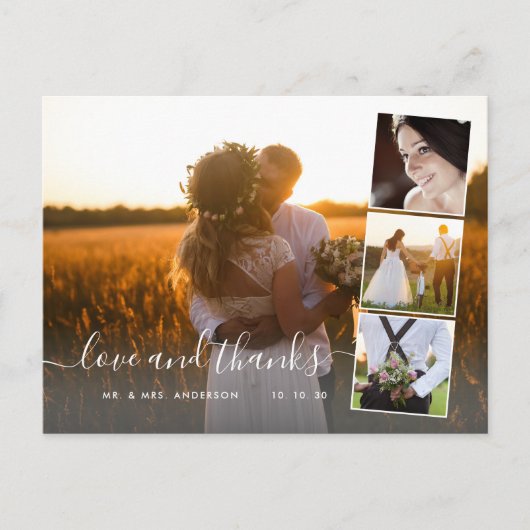 Elegant script 4 Photo Collage Weddenschap Harteli Briefkaart (Voorkant)