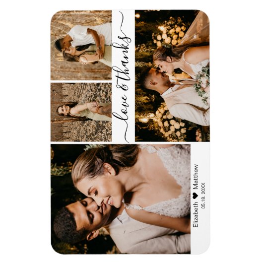 Elegant script 4 Photo Collage Weddenschap Harteli Magneet (Verticaal)