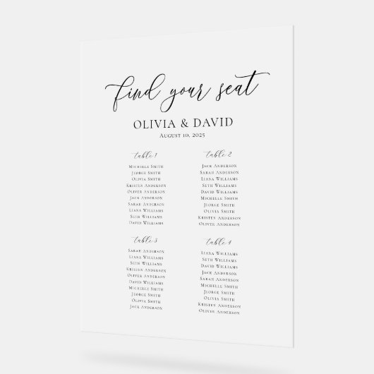 Elegant Script 4 tafel Zitting Grafiek Acryl Teken Acryl Bord (Hoek)