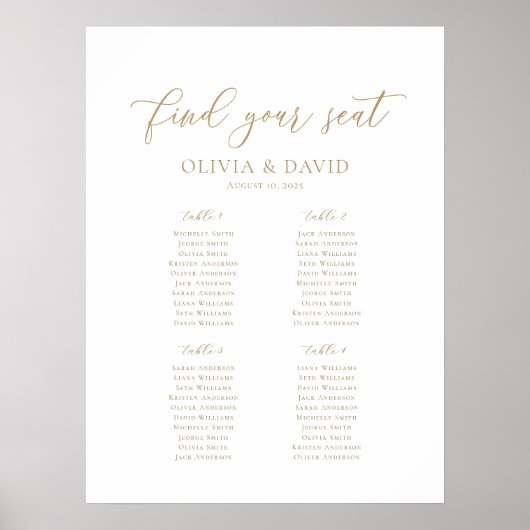 Elegant Script 4 Tafels Welkom Zittingkaart Poster (Voorkant)