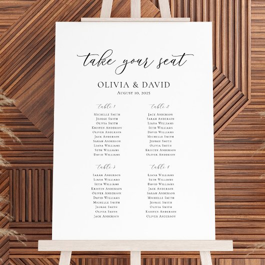 Elegant Script 4 Tafels Welkom Zittingkaart Poster