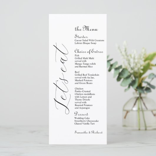 Elegant Script 4x9" Bruids Tafel Menu (Staand voorkant)