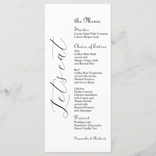 Elegant Script 4x9" Bruids Tafel Menu (Voorkant)