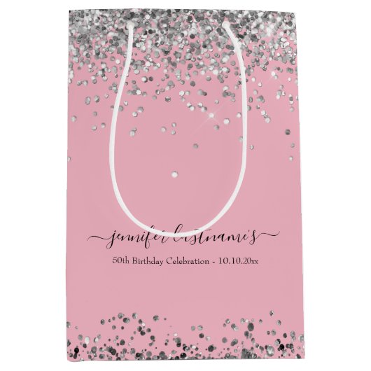 Elegant Script 50th Birthday Party Medium Cadeauzakje (Voorkant)