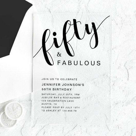 Elegant Script 50th Verjaardag Acryl Uitnodigingen