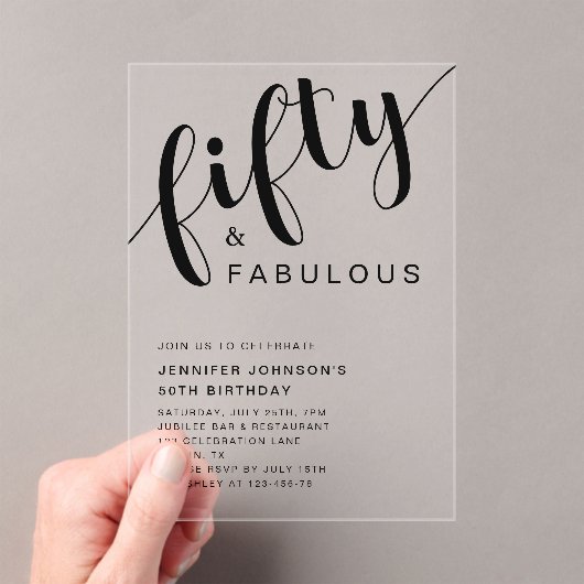Elegant Script 50th Verjaardag Acryl Uitnodigingen (Insitu (Draagbaar))