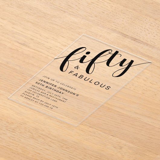 Elegant Script 50th Verjaardag Acryl Uitnodigingen (Laagn)