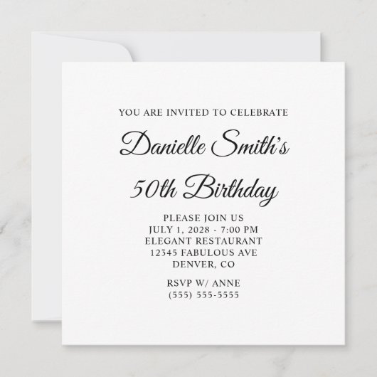 Elegant Script 50th Verjaardag Kaart (Voorkant)