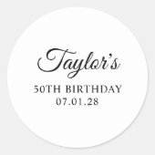 Elegant Script 50th Verjaardag Ronde Sticker (Voorkant)